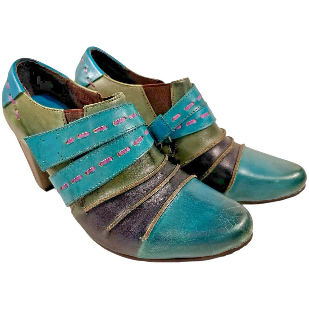 Spring Step L’Artiste Boot Women 8 WONDOROUS Ankle Chunky Heel Color block Boho